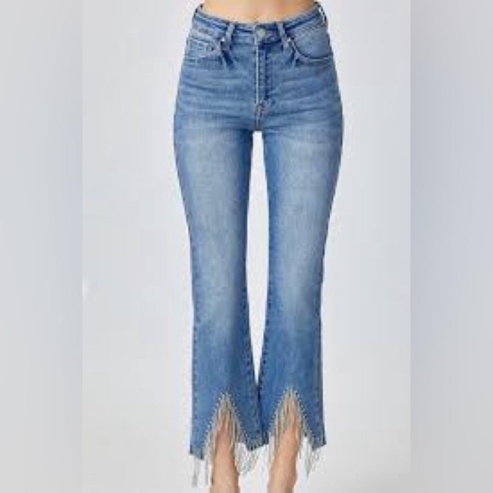 Women's Risen Rhinestone Fringe Blue Jeans Size 3X